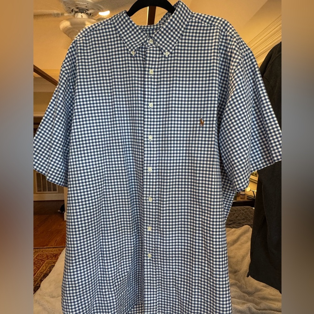 Ralph Lauren Shirt Mens 2XL Tall Gingham Check Short Sleeve Button Down Casual